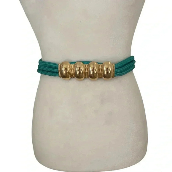 Vintage Womens Rope And Metal 1980s Green Belt - Picture 1 of 5